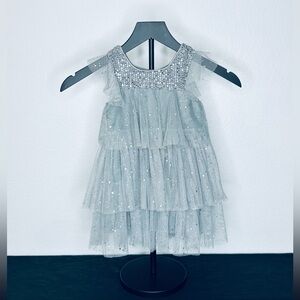 NNJXD Girls' Sparkling Silver Tiered Dress